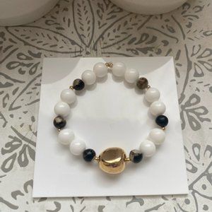 White pearl and Dalmatian Jasper beaded bracelet